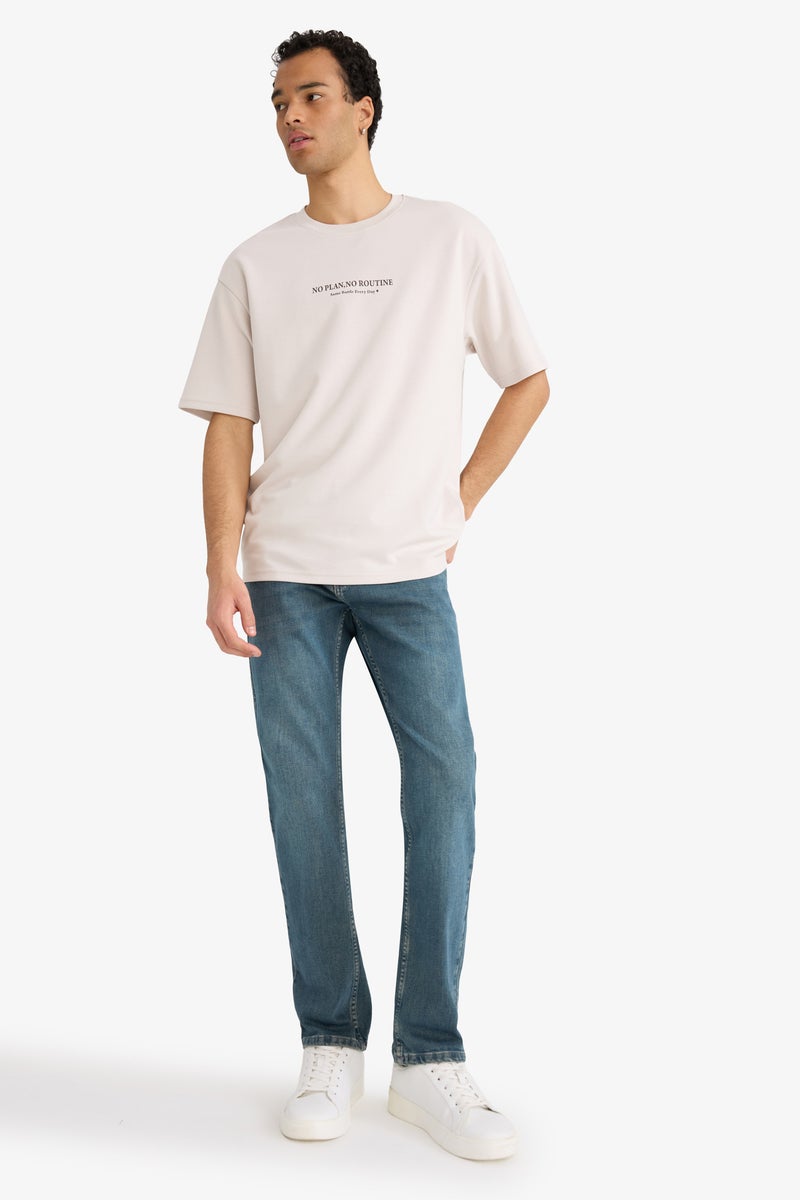 DeFacto Beige Man Boxy Fit Crew Neck Short Sleeve Printed T-Shirt Casual - Image 2